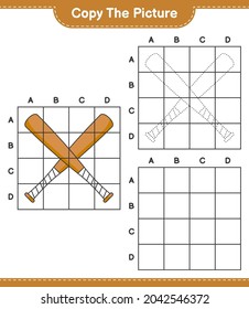 Copy the picture, copy the picture of Baseball Bat using grid lines. Educational children game, printable worksheet, vector illustration