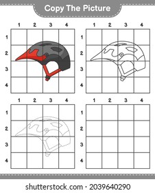 Copy the picture, copy the picture of Bicycle Helmet using grid lines. Educational children game, printable worksheet, vector illustration
