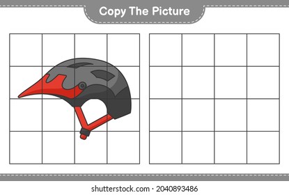 Copy the picture, copy the picture of Bicycle Helmet using grid lines. Educational children game, printable worksheet, vector illustration