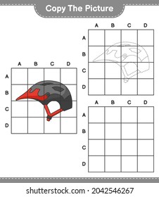 Copy the picture, copy the picture of Bicycle Helmet using grid lines. Educational children game, printable worksheet, vector illustration