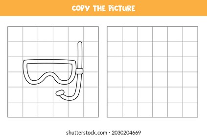 Copy the picture of black and white diving mask. Educational game for kids. Handwriting practice.