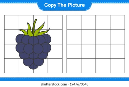 Copy the picture, copy the picture of Blackberries using grid lines. Educational children game, printable worksheet, vector illustration