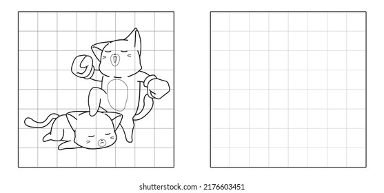 Copy the picture of boxing cat cartoon