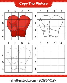 Copy the picture, copy the picture of Boxing Gloves using grid lines. Educational children game, printable worksheet, vector illustration