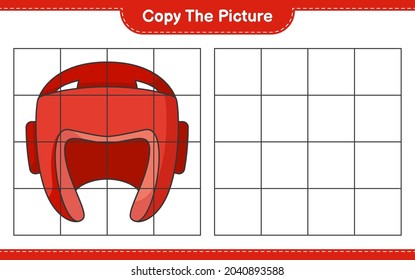 Copy the picture, copy the picture of Boxing Helmet using grid lines. Educational children game, printable worksheet, vector illustration