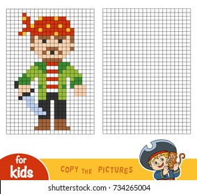 Copy the picture by squares, education game for children, Pirate