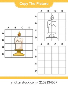 Copy the picture, copy the picture of Candle using grid lines. Educational children game, printable worksheet, vector illustration