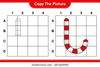 Copy the picture, copy the picture of Candy Canes using grid lines. Educational children game, printable worksheet, vector illustration