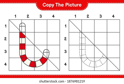 Copy the picture, copy the picture of Candy Canes using grid lines. Educational children game, printable worksheet, vector illustration