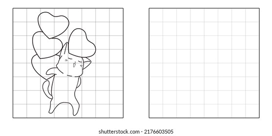 Copy the picture of cat is lifting hearts cartoon