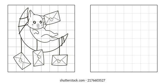 Copy the picture of cat on the moon with love letters