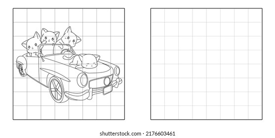 Copy the picture of cats with a car cartoon