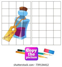 Copy the picture of a children's educational game. A glass vial with a magical elixir.