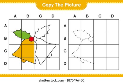 Copy the picture, copy the picture of Christmas Bell using grid lines. Educational children game, printable worksheet, vector illustration