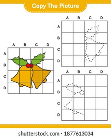Copy the picture, copy the picture of Christmas Bell using grid lines. Educational children game, printable worksheet, vector illustration