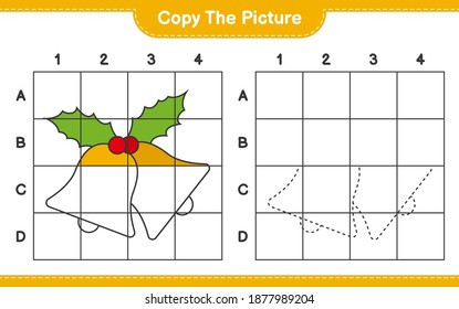 Copy the picture, copy the picture of Christmas Bell using grid lines. Educational children game, printable worksheet, vector illustration