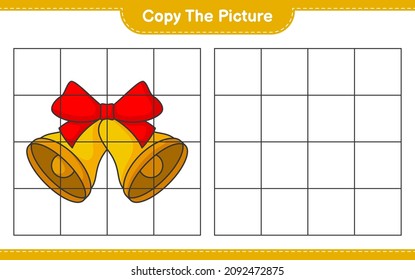 Copy the picture, copy the picture of Christmas Bell using grid lines. Educational children game, printable worksheet, vector illustration