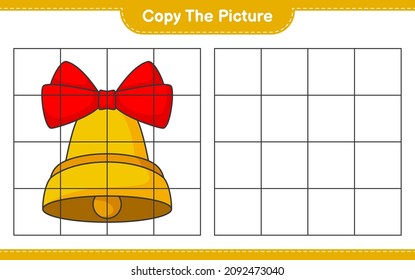 Copy the picture, copy the picture of Christmas Bell using grid lines. Educational children game, printable worksheet, vector illustration