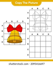 Copy the picture, copy the picture of Christmas Bell using grid lines. Educational children game, printable worksheet, vector illustration