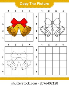 Copy the picture, copy the picture of Christmas Bell using grid lines. Educational children game, printable worksheet, vector illustration
