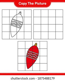 Copy the picture, copy the picture of Christmas Lights using grid lines. Educational children game, printable worksheet, vector illustration