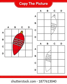 Copie la imagen, copie la imagen de las luces de Navidad usando líneas de cuadrícula. Juego infantil educativo, hoja de cálculo imprimible, ilustración vectorial