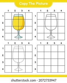 Copy the picture, copy the picture of Cocktail using grid lines. Educational children game, printable worksheet, vector illustration