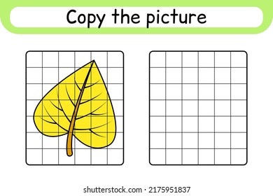 Copy the picture and color leaf birch. Complete the picture. Finish the image. Coloring book. Educational drawing exercise game for children. Vector illustration