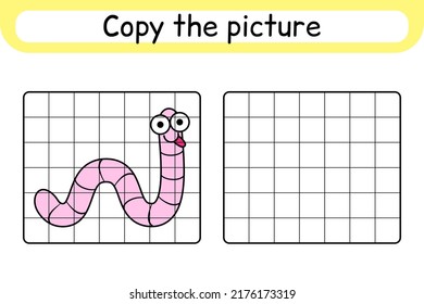 Copiar la imagen y el gusano de color. Completa la imagen. Termina la imagen. Libro de colorear. Juego educativo de dibujo para niños. Ilustración del vector