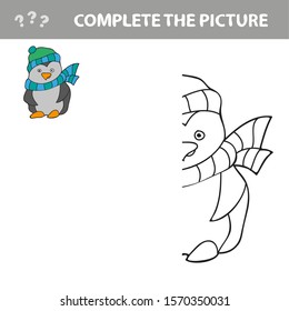 Copy the picture and coloring book, education game for children - penguin
