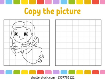 Copy the picture. Coloring book pages for kids. Education developing worksheet. Game for children. Handwriting practice. Cute cartoon vector illustration