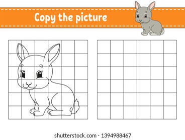 Copy the picture. Coloring book pages for kids. Education developing worksheet. Game for children. Handwriting practice. Funny character. Cute cartoon vector illustration