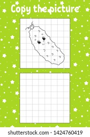 Copy the picture. Coloring book pages for kids. Education developing worksheet. Game for children. Handwriting practice. Funny character. Cute cartoon vector illustration.