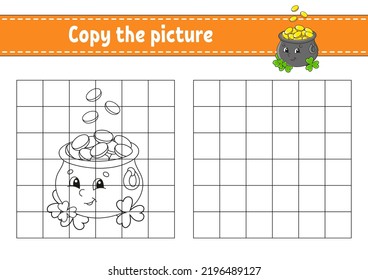 Copy the picture. Coloring book pages for kids. Education developing worksheet. Game for children. Handwriting practice. cartoon character. Vector illustration.