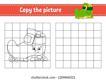 Copy the picture. Coloring book pages for kids. Education developing worksheet. Game for children. Handwriting practice. cartoon character. Vector illustration.