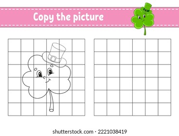 Copy the picture. Coloring book pages for kids. Education developing worksheet. Game for children. Handwriting practice. cartoon character. Vector illustration.