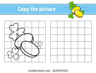 Copy the picture. Coloring book pages for kids. Education developing worksheet. Game for children. Handwriting practice. cartoon character. Vector illustration.