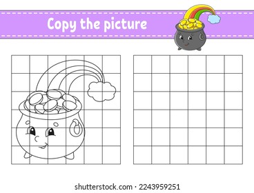 Copy the picture. Coloring book pages for kids. Education developing worksheet. Game for children. Handwriting practice. cartoon character. Vector illustration.