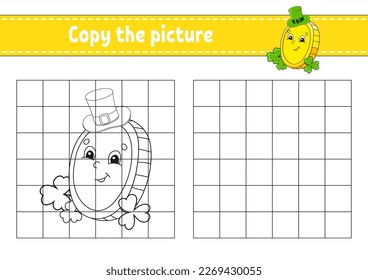 Copy the picture. Coloring book pages for kids. Education developing worksheet. Game for children. Handwriting practice. cartoon character. Vector illustration.