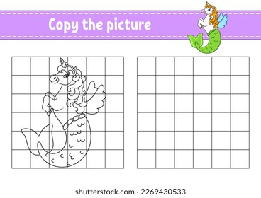 Copy the picture. Coloring book pages for kids. Education developing worksheet. Game for children. Handwriting practice. cartoon character.