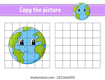 Copy the picture. Coloring book pages for kids. Education developing worksheet. Game for children. Handwriting practice. cartoon character. Vector illustration.