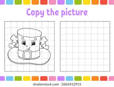 Copy the picture. Coloring book pages for kids. Education developing worksheet. Game for children. Handwriting practice. Funny character. Vector illustration.