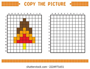 Copy the picture, complete the grid image. Educational worksheets drawing with squares, coloring cell areas. Preschool activities, children's games. Cartoon vector illustration, pixel art. Ice cream.