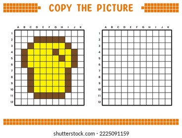 Copy the picture, complete the grid image. Educational worksheets drawing with squares, coloring cell areas. Preschool activities, children's games. Cartoon vector illustration, pixel art. Bread.
