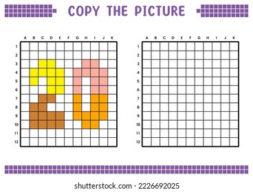 Copy the picture, complete the grid image. Educational worksheets drawing with squares, coloring cell areas. Preschool activities, children's games. Cartoon vector illustration, pixel art. Number 20.