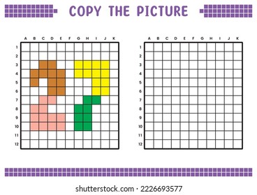 Copy the picture, complete the grid image. Educational worksheets drawing with squares, coloring cell areas. Preschool activities, children's games. Cartoon vector illustration, pixel art. Number 27.