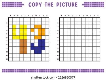 Copy the picture, complete the grid image. Educational worksheets drawing with squares, coloring cell areas. Preschool activities, children's games. Cartoon vector illustration, pixel art. Number 43.