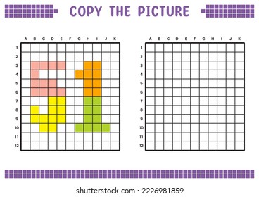 Copy the picture, complete the grid image. Educational worksheets drawing with squares, coloring cell areas. Preschool activities, children's games. Cartoon vector illustration, pixel art. Number 51.