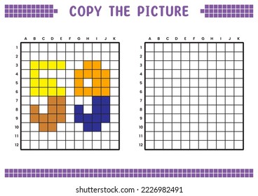 Copy the picture, complete the grid image. Educational worksheets drawing with squares, coloring cell areas. Preschool activities, children's games. Cartoon vector illustration, pixel art. Number 59.