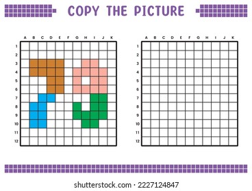 Copy the picture, complete the grid image. Educational worksheets drawing with squares, coloring cell areas. Preschool activities, children's games. Cartoon vector illustration, pixel art. Number 79.